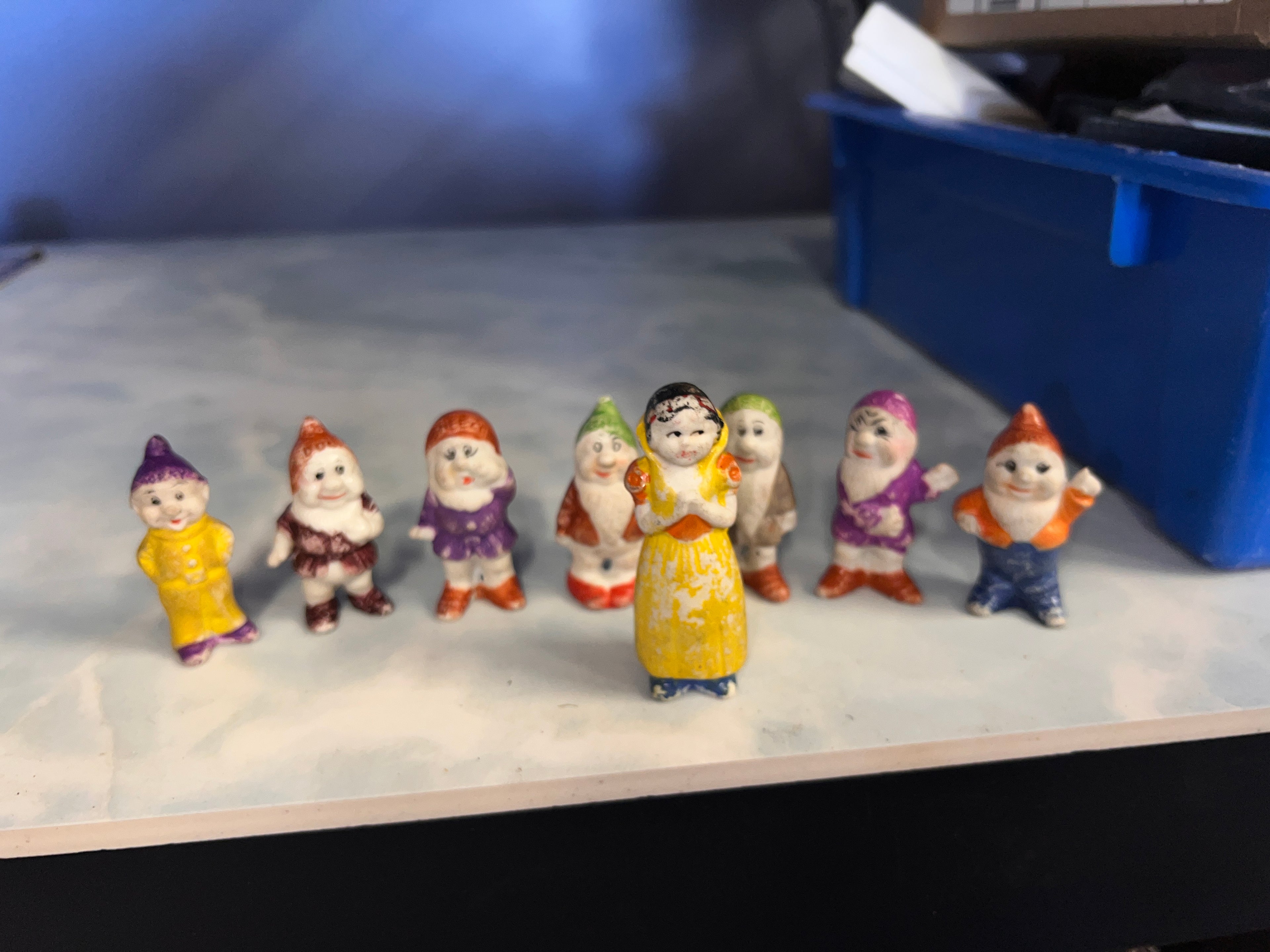 Antique Snow White and 7 Dwarfs Bisque Figures made in Japan and Wade of England!