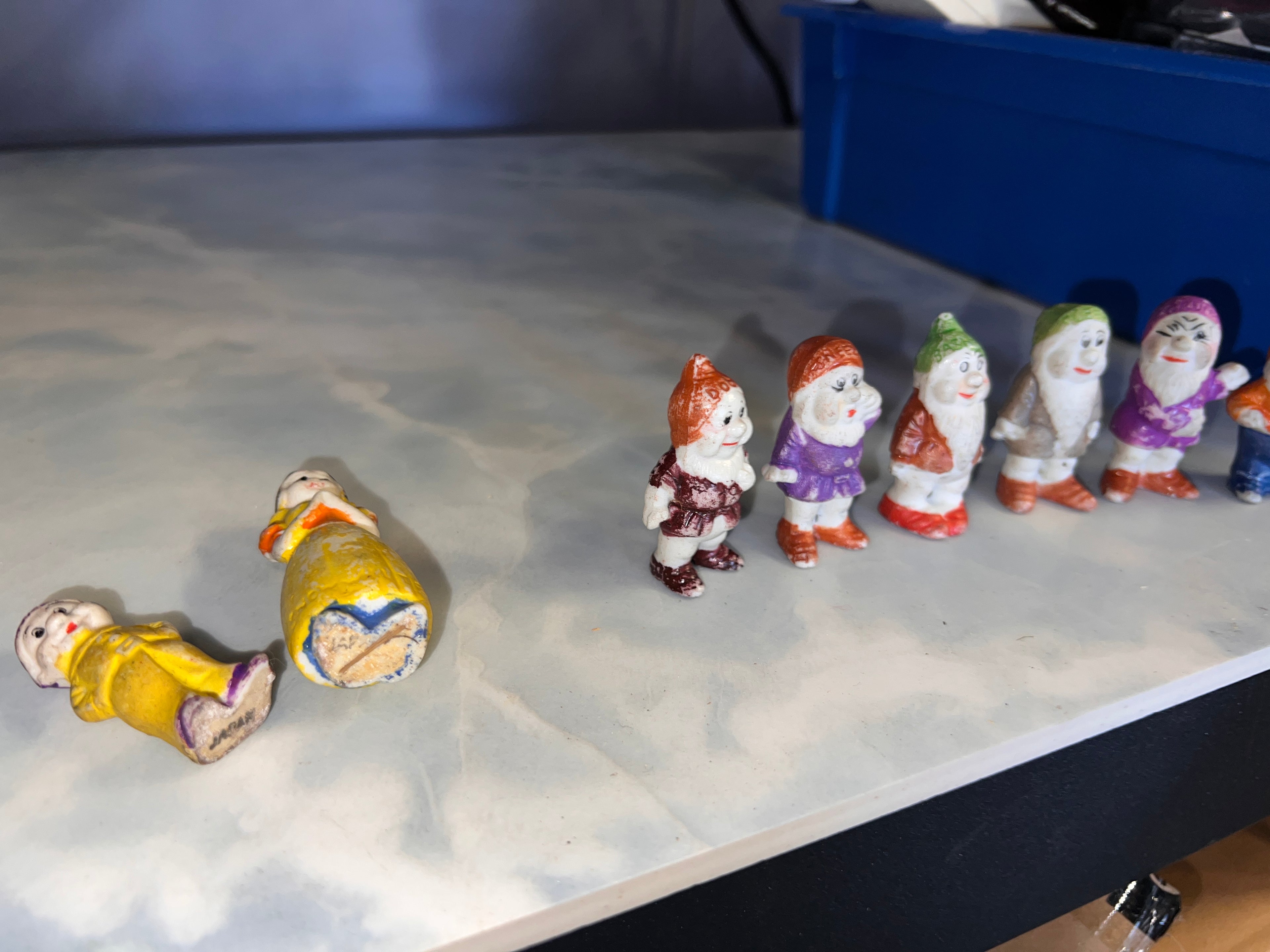 Antique Snow White and 7 Dwarfs Bisque Figures made in Japan and Wade of England!