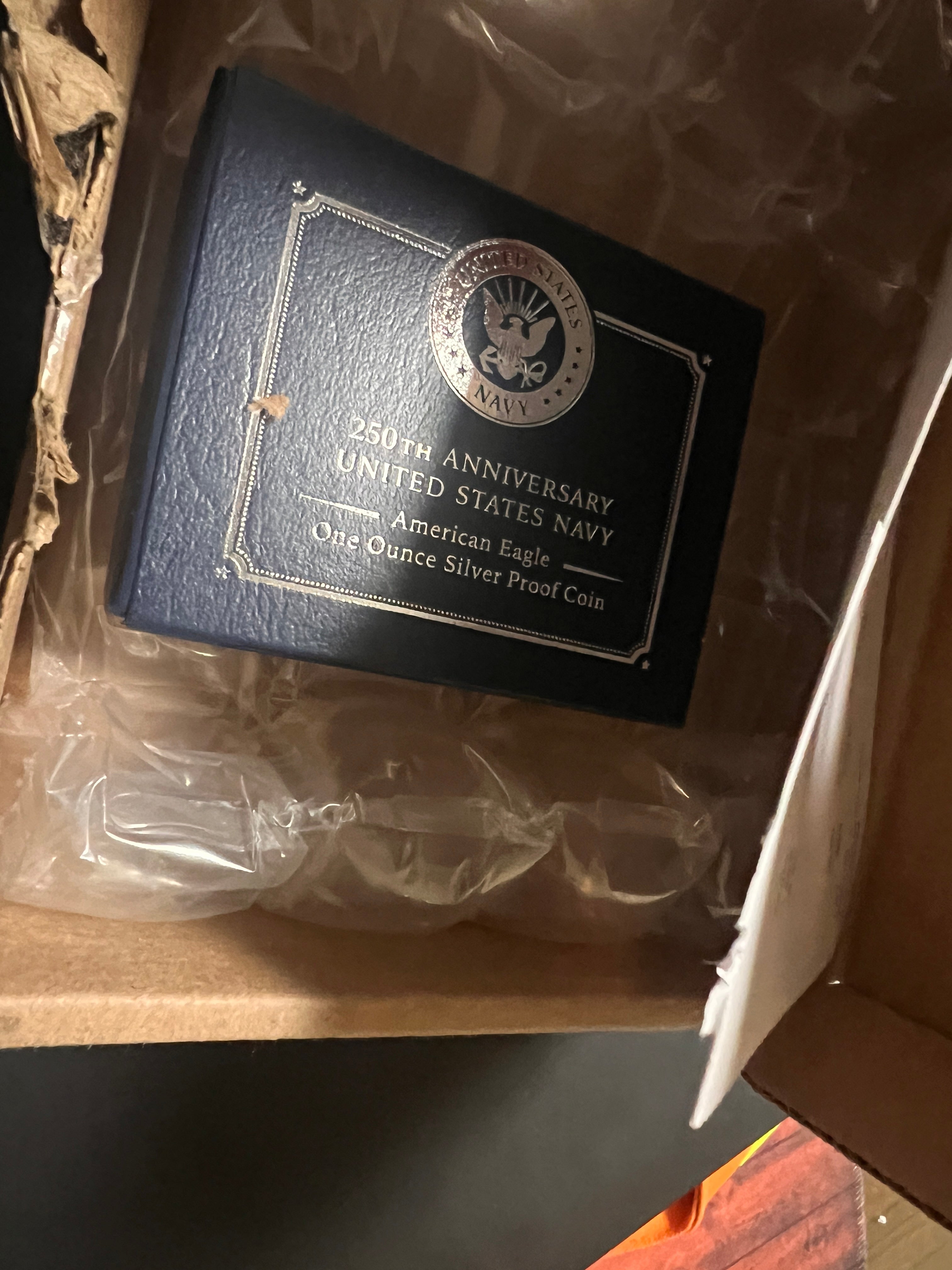 250th Anniversary US Navy American Eagle One Ounce Silver Proof Coin In Hand