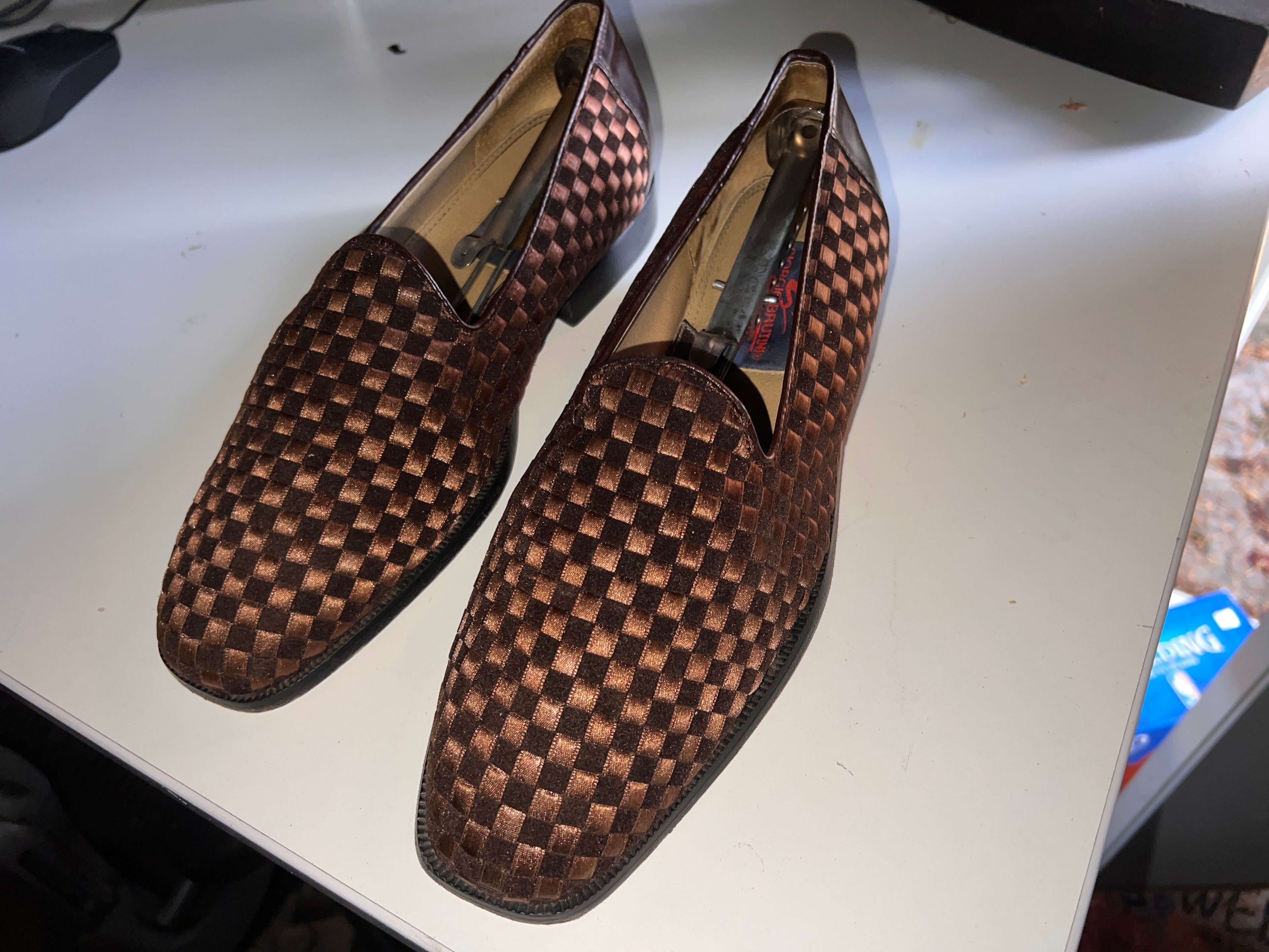 Giorgio Brutini Mens Dress Shoes Size 9.5 M Checkered Tan Brown