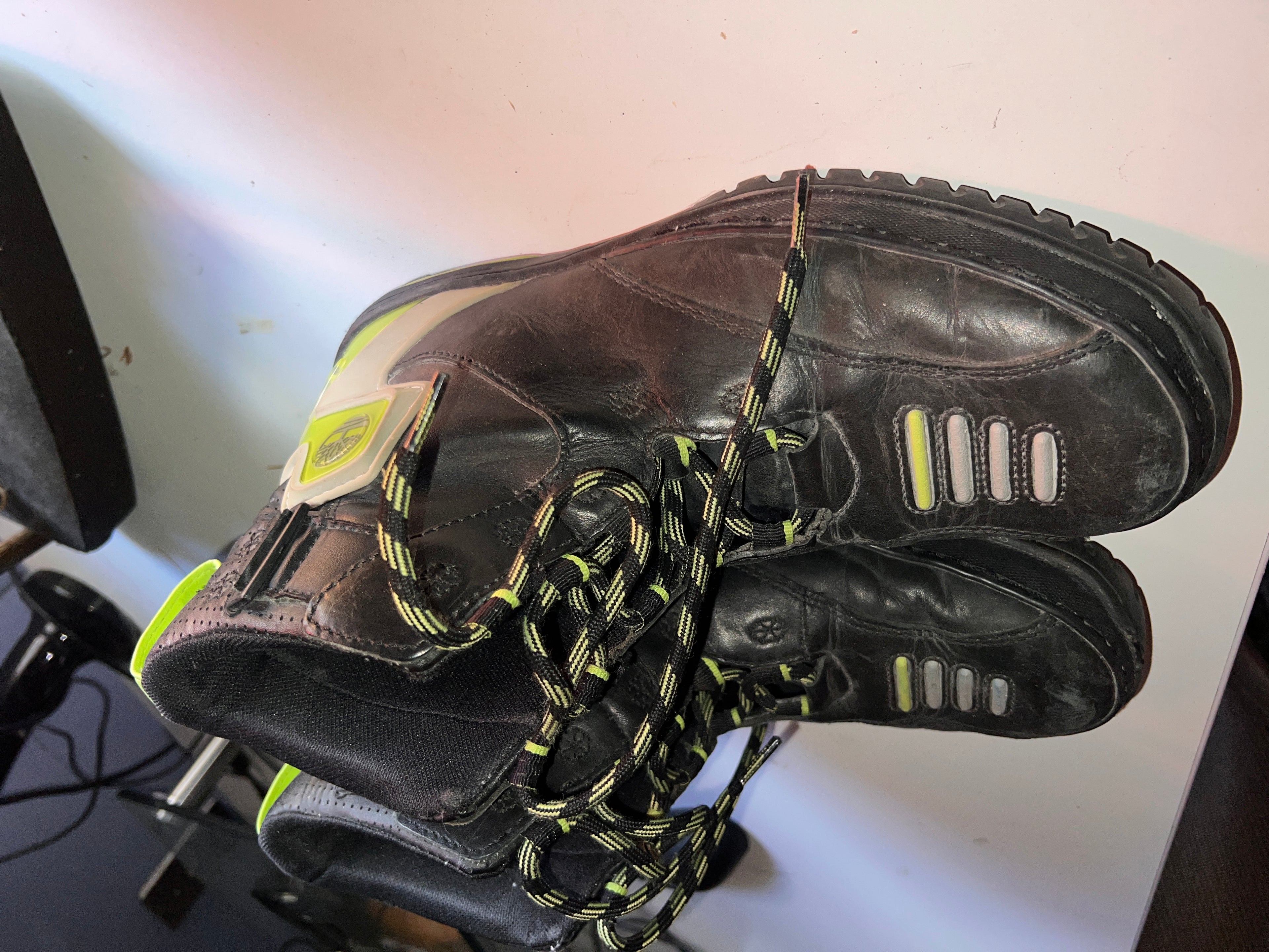 Timberland Motorcycle boots Mens 9.5 M Black Neon Green