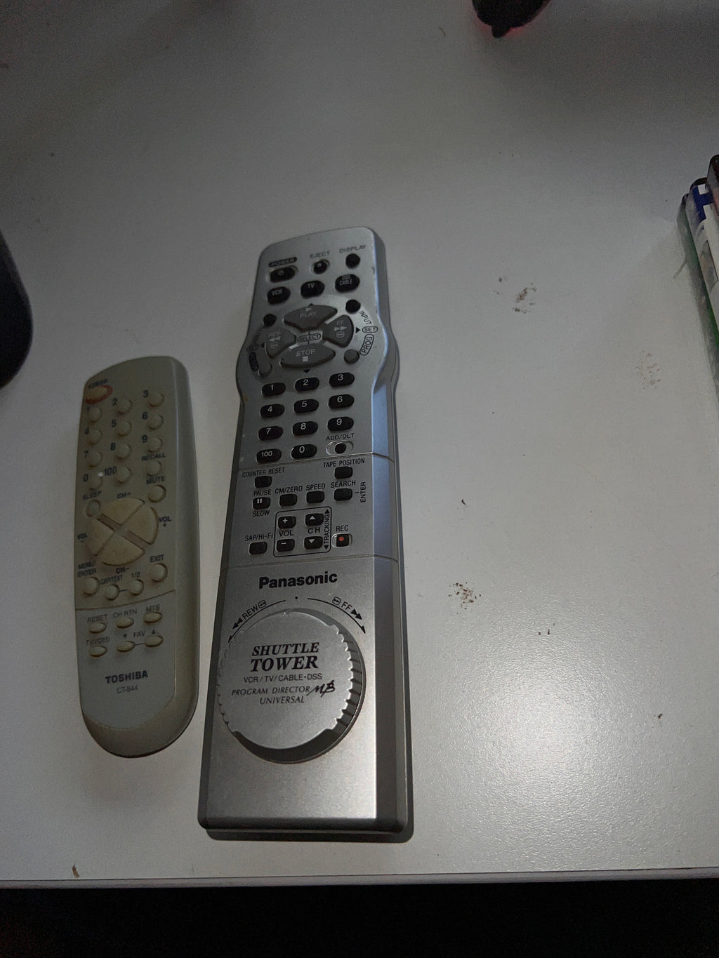 Toshiba CT-844 and Panasonic Shuttle Tower Director TV Remote controls