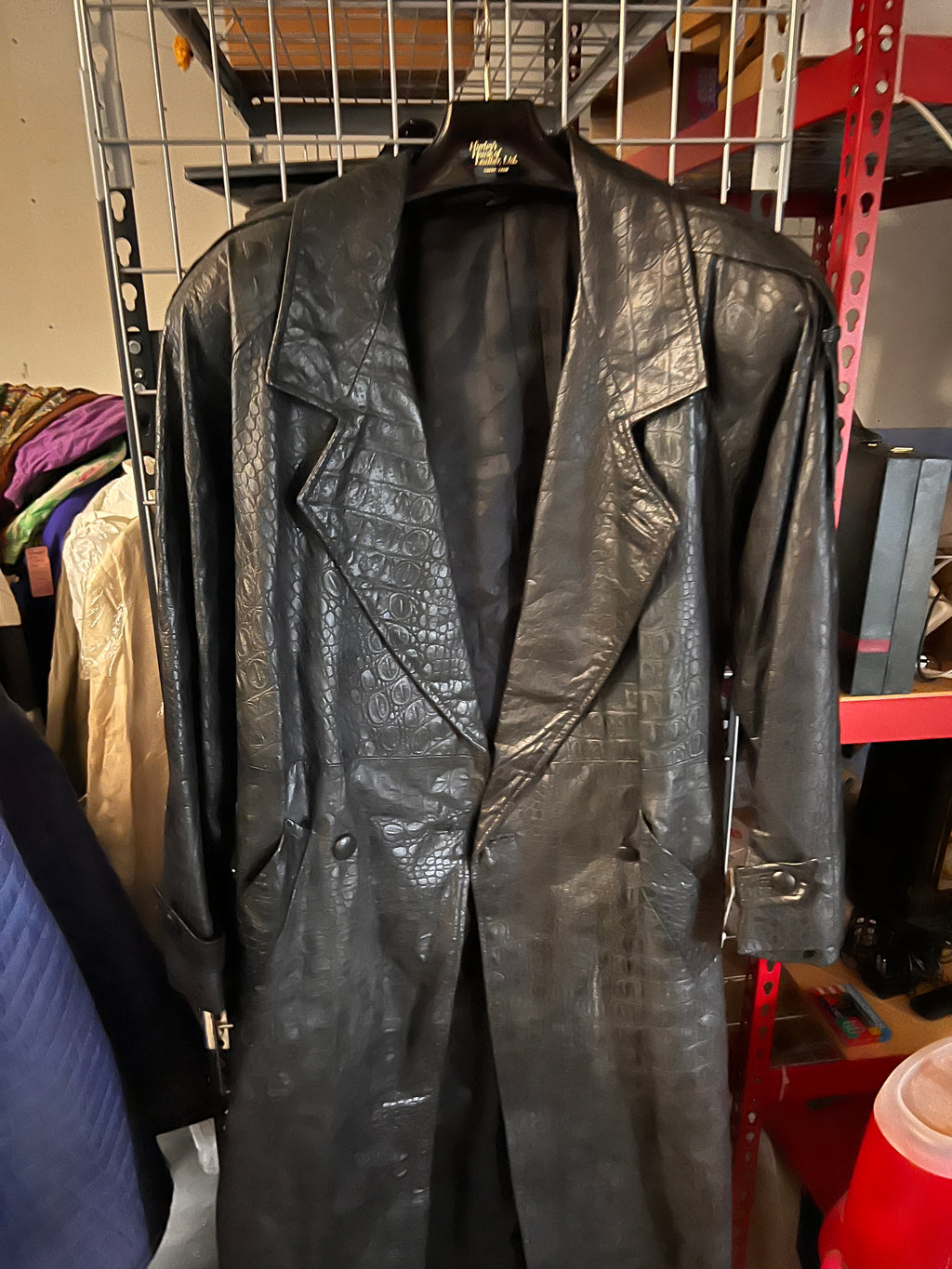 JK Collections New York Crocodile Black leather Trench Coat Mens 42