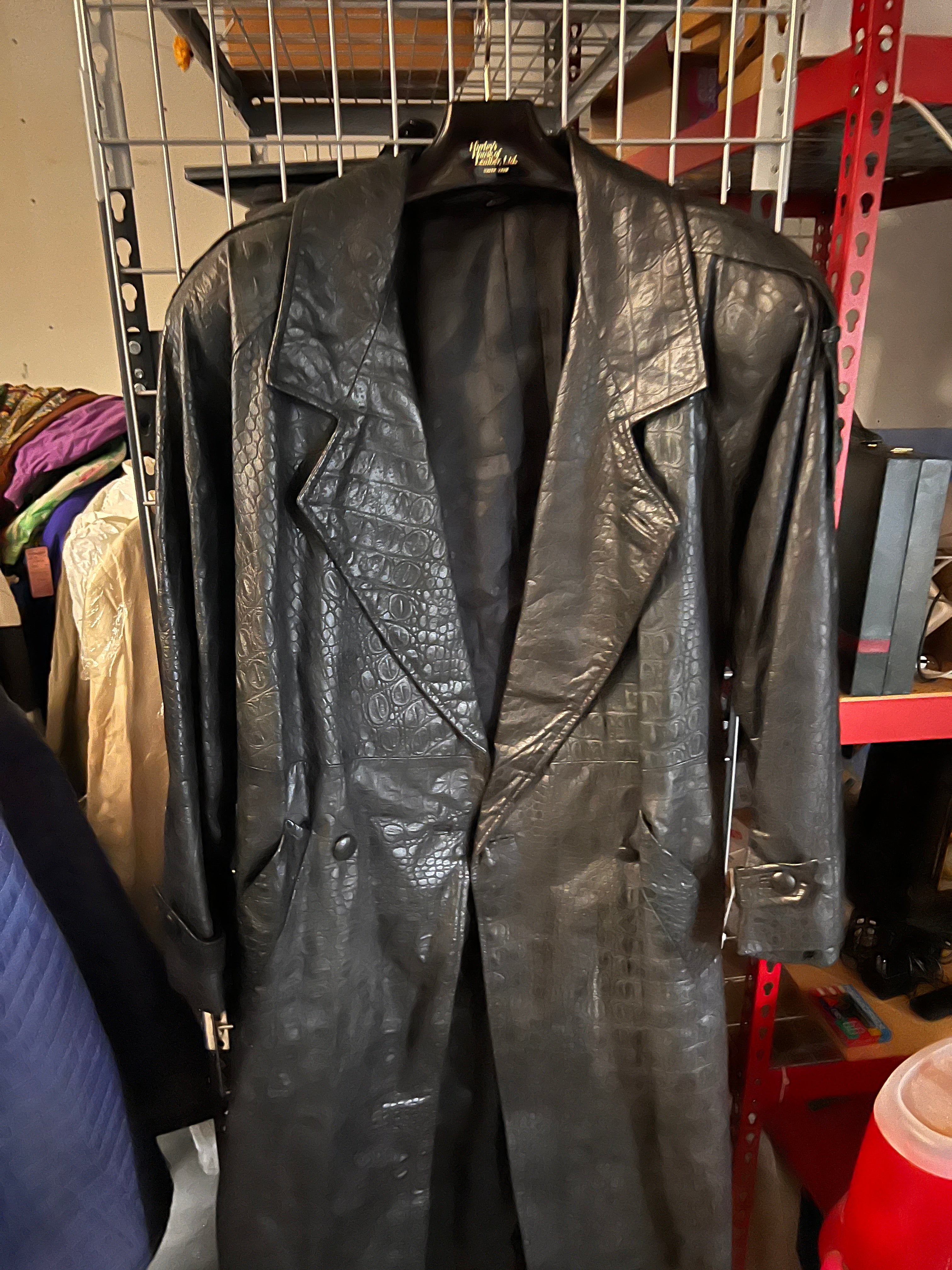 JK Collections New York Crocodile Black leather Trench Coat Mens 42