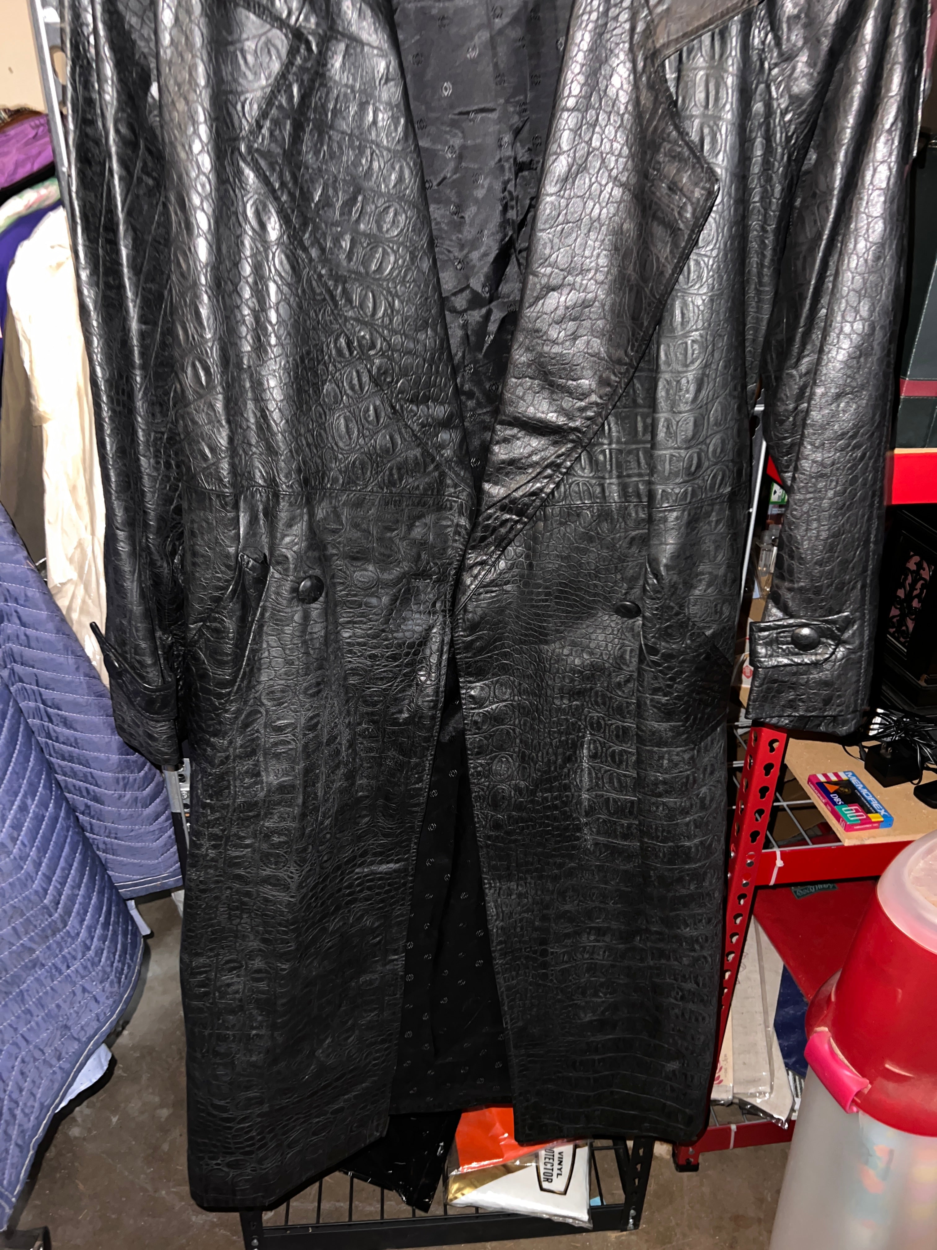 JK Collections New York Crocodile Black leather Trench Coat Mens 42