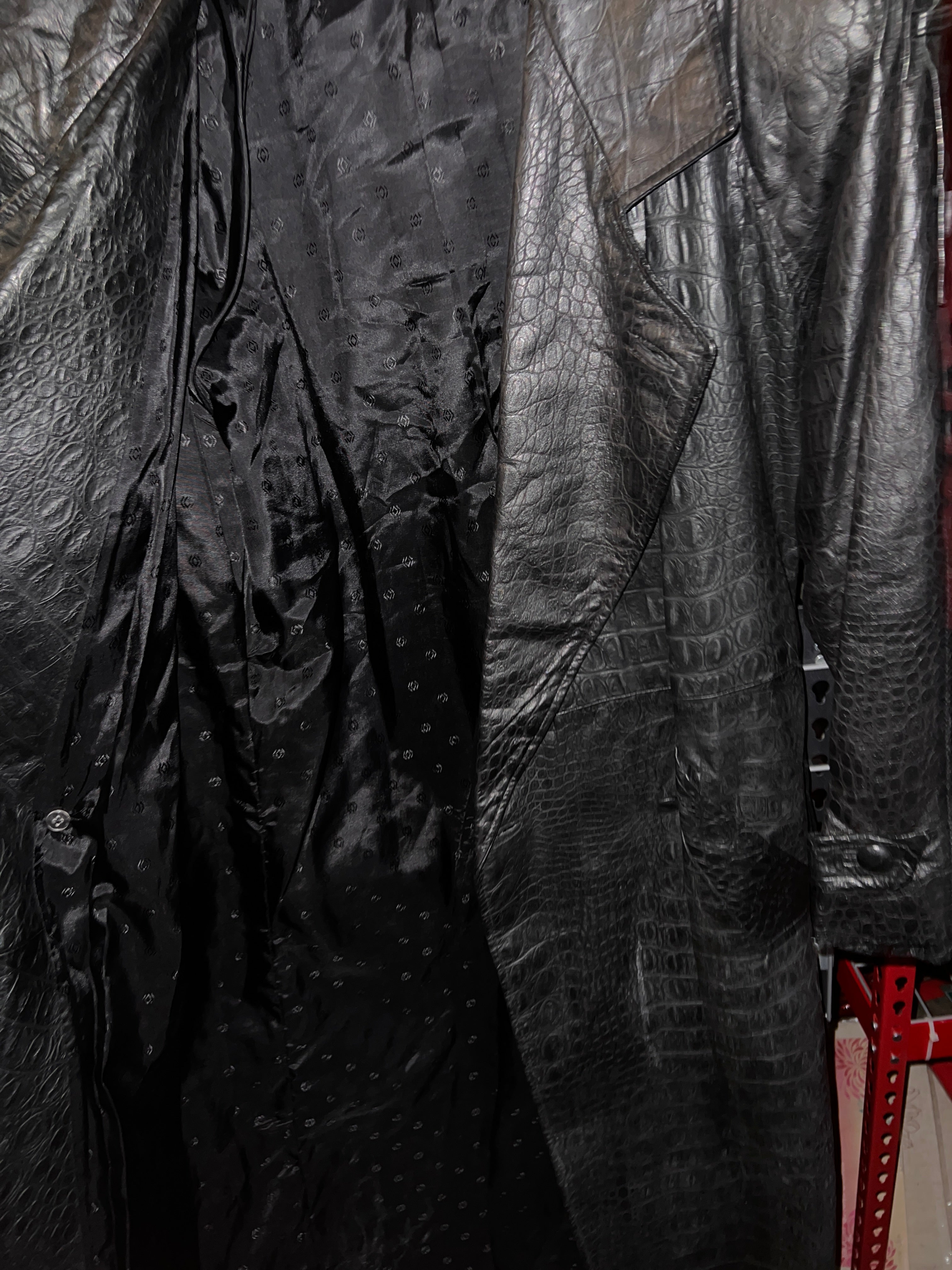 JK Collections New York Crocodile Black leather Trench Coat Mens 42