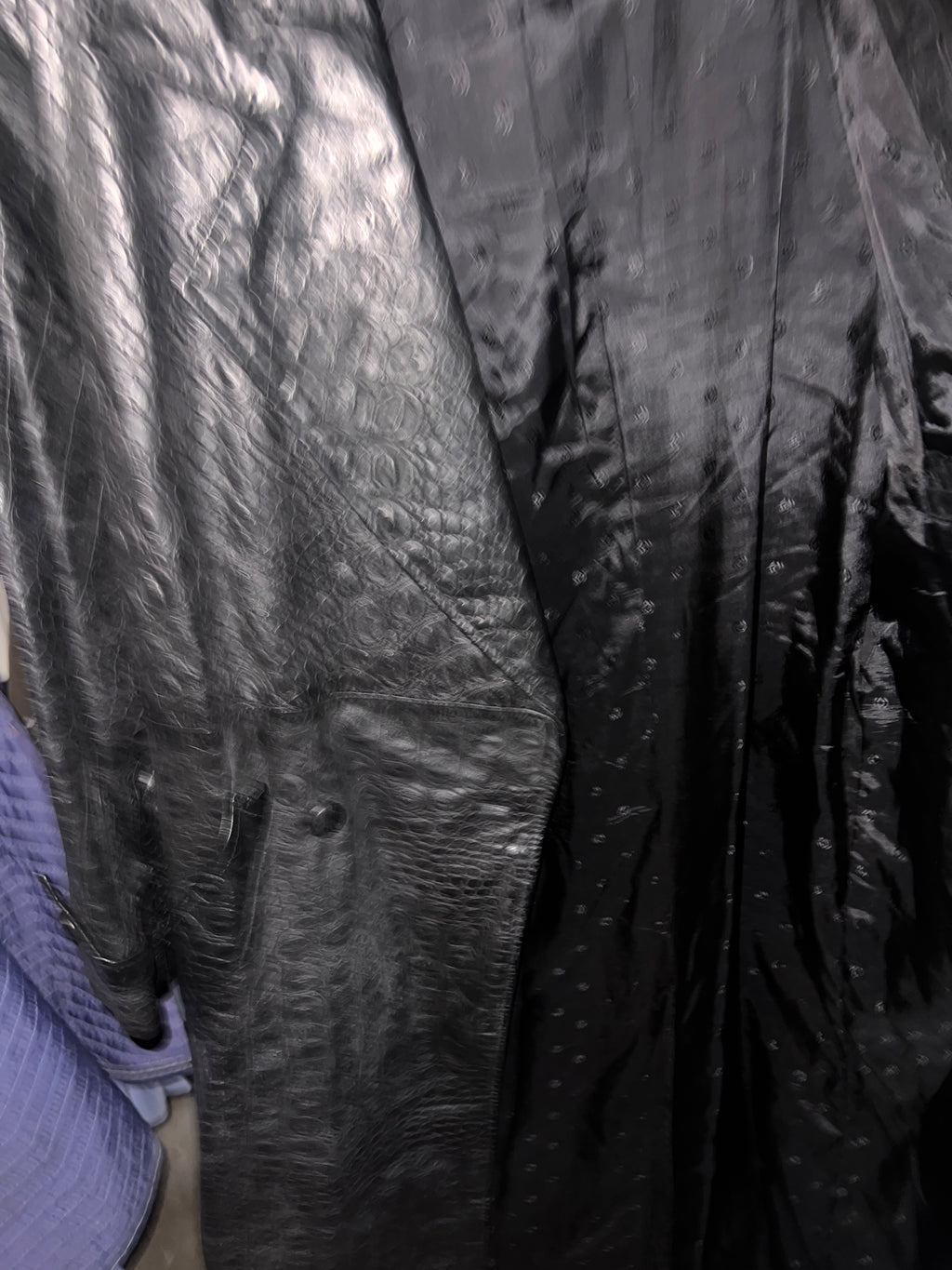 JK Collections New York Crocodile Black leather Trench Coat Mens 42