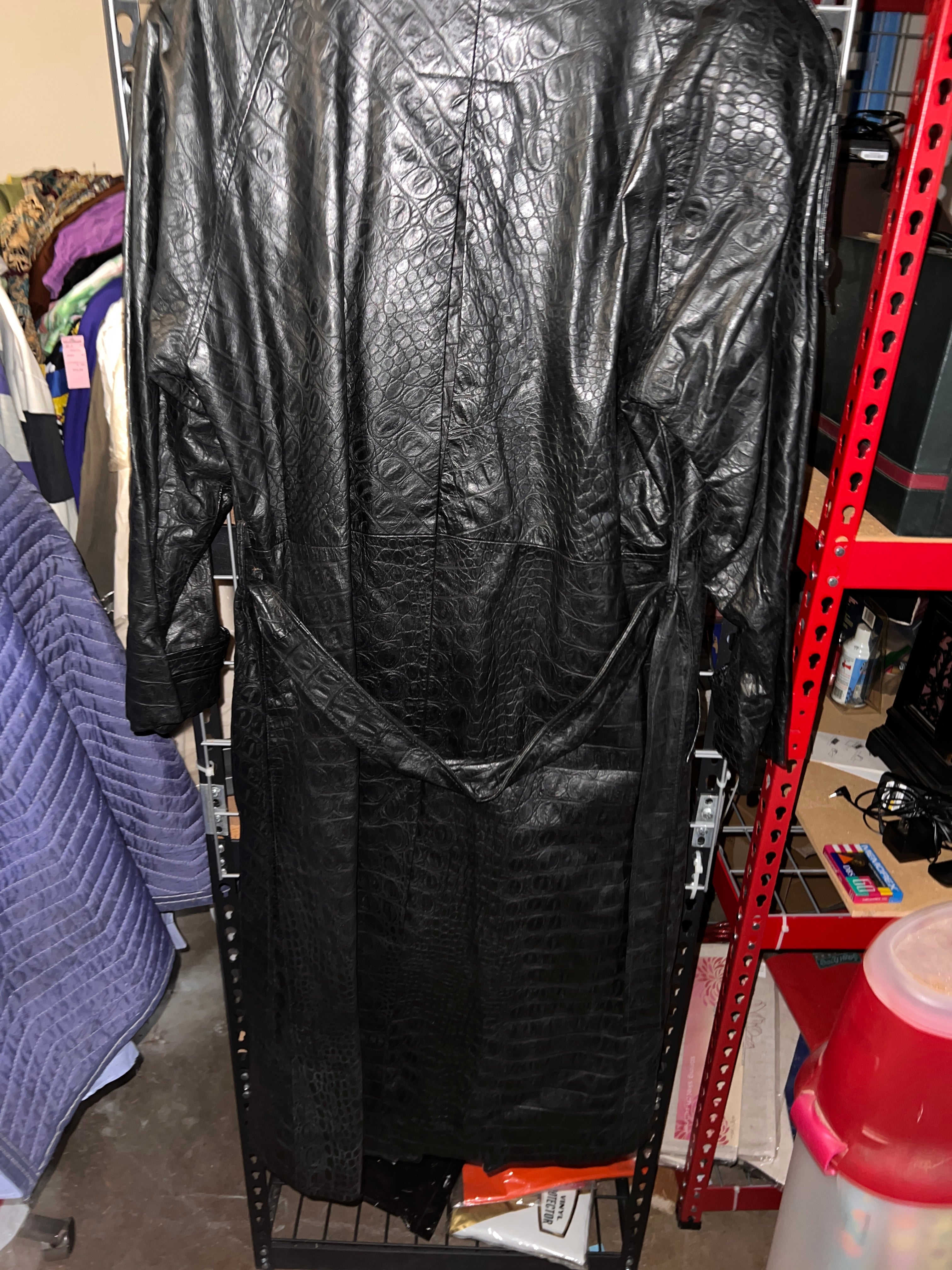 JK Collections New York Crocodile Black leather Trench Coat Mens 42