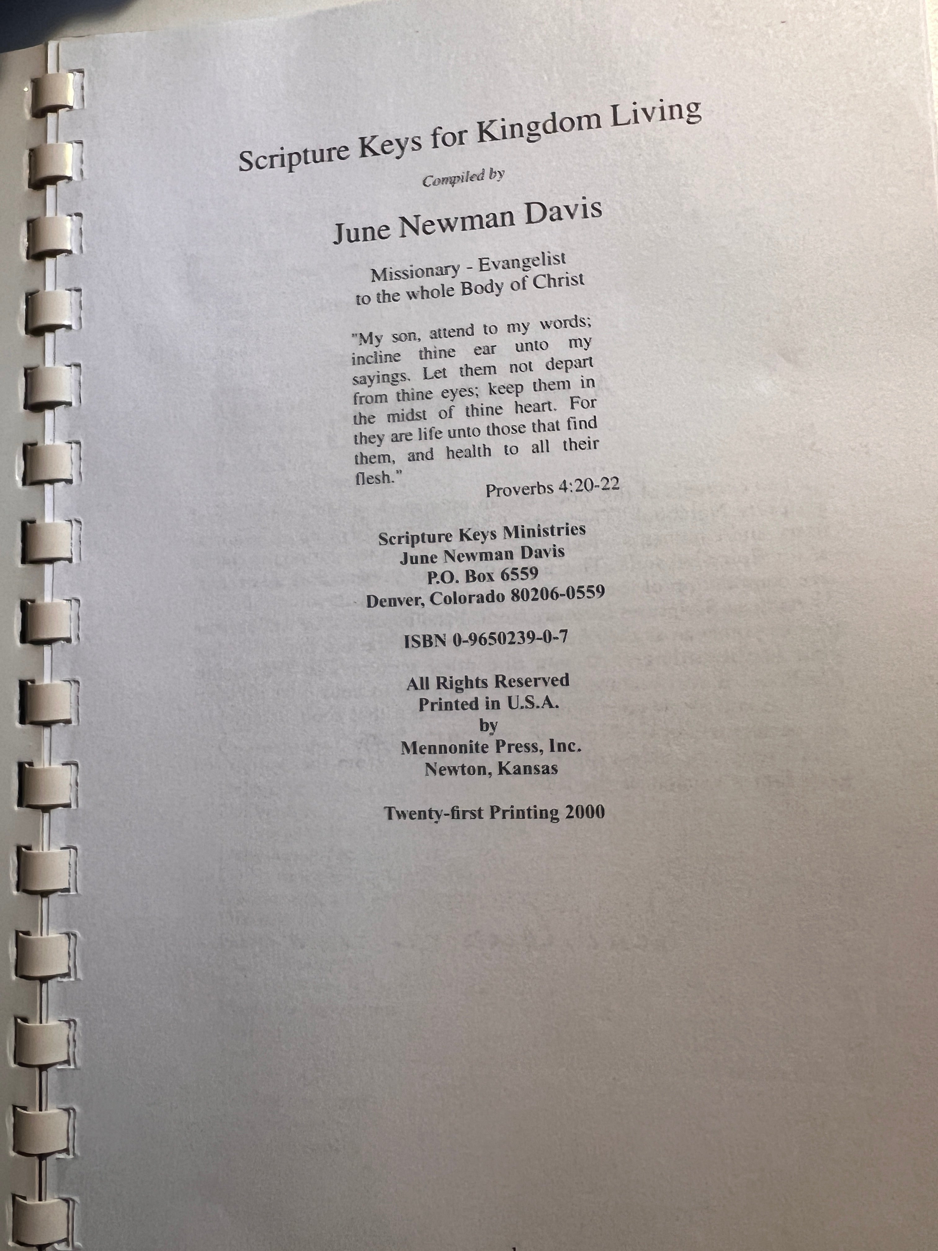 Scripture Keys For Kingdom Living By June Newman Davis 2000 Christian Prayer
