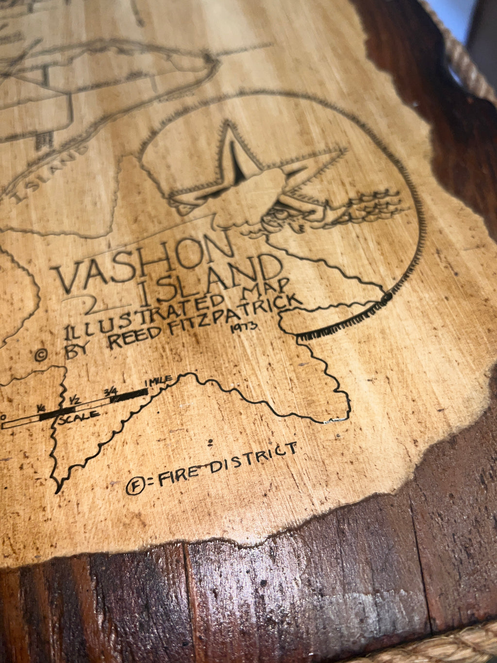 Vashon Island 1973 Wooden Illustrated Map Fitzpatrick RARE
