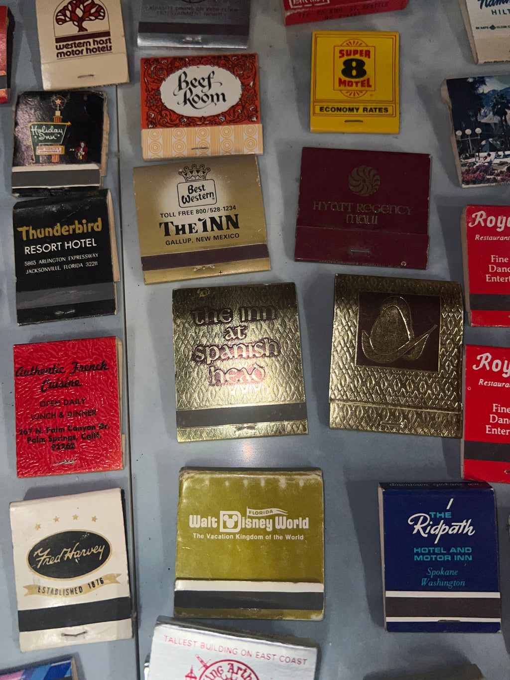Lot of 130+ Vintage Match Book and Box Travel Hotels Restaurants mostly full