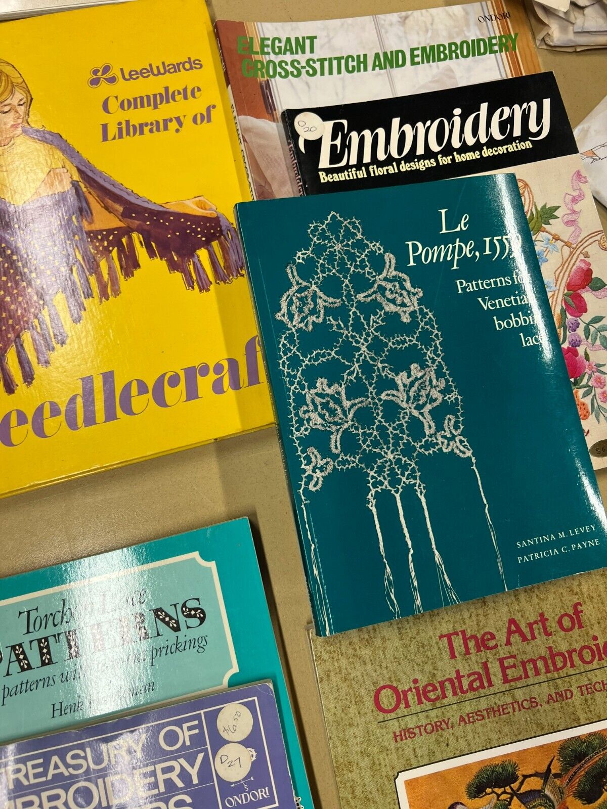 Unique vintage bundle of Stitching and Embroidery books including Le Pompe 1559