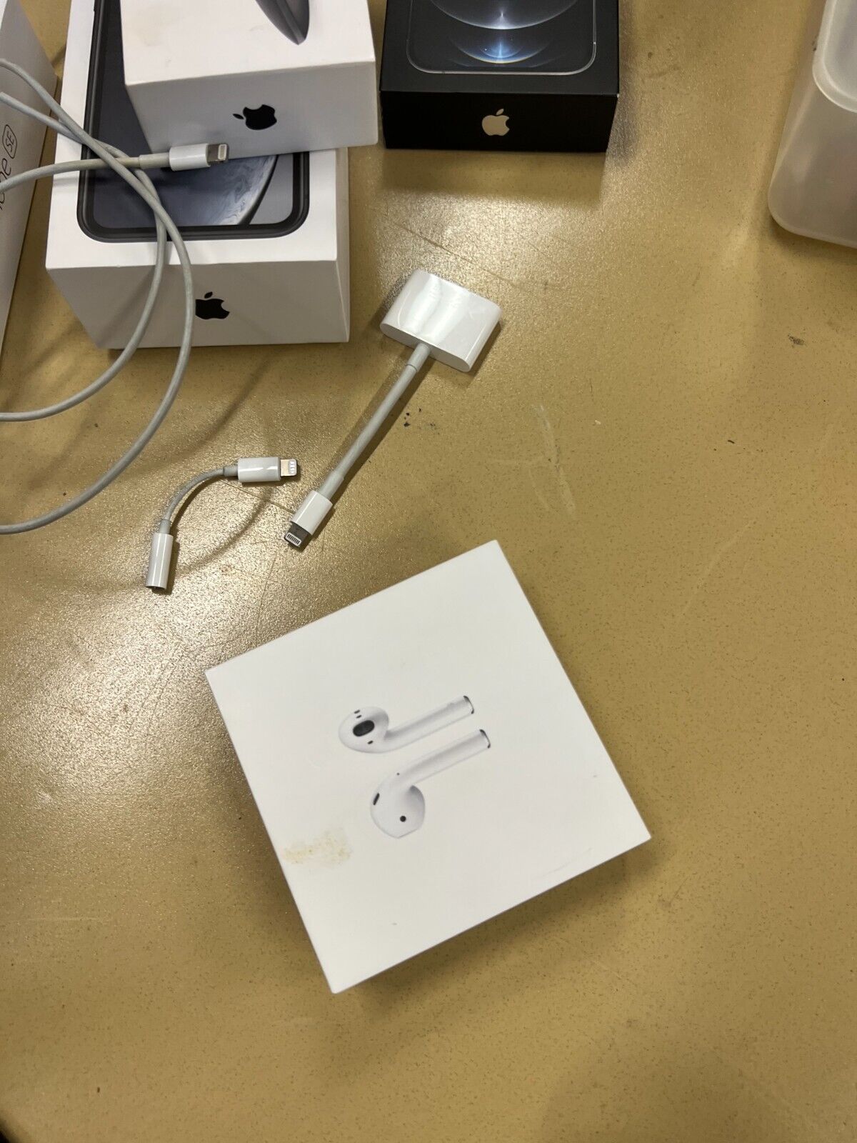 Bundle lot of Apple Product Boxes and two Airpods with charger