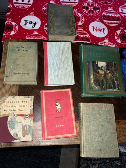 Bundle of 7 Antique fiction classics Tarzan Pooh Looking Glass and MORE