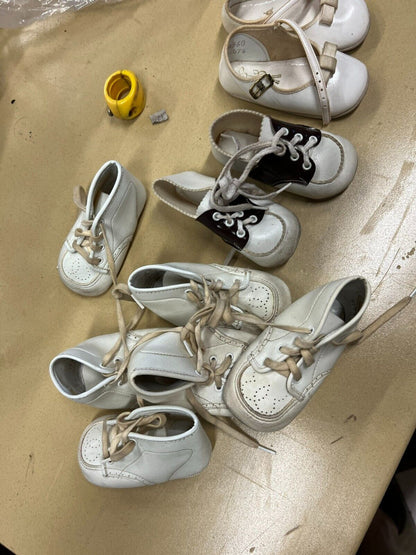 Vintage Lot of white Leather Infant Child or Doll Shoes and Baby Deer Shoes Lot