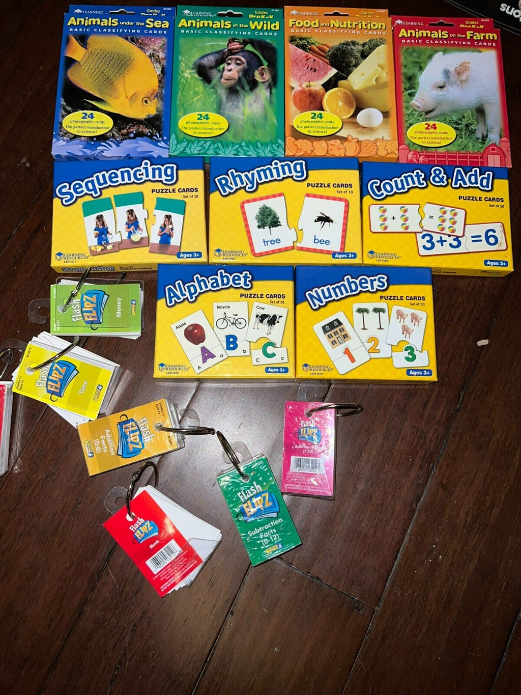 Learning Resources Puzzle Cards Photo cards and Flash Flipz Huge Bundle