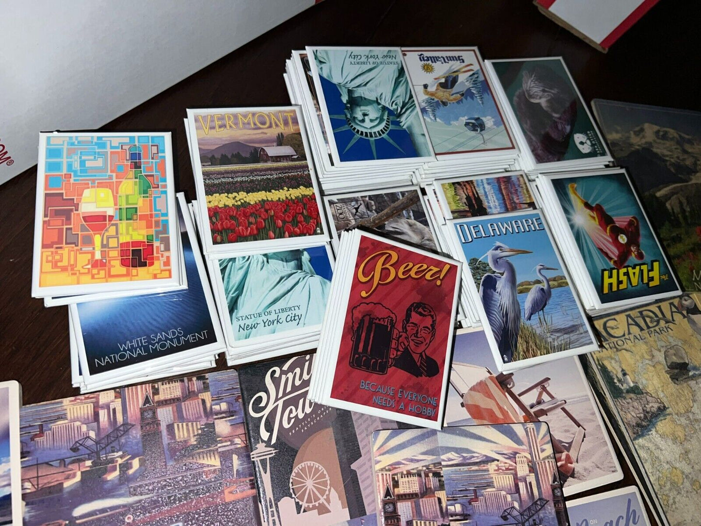 Seattle Coasters and Assorted New Refrigerator Magnet Postcards