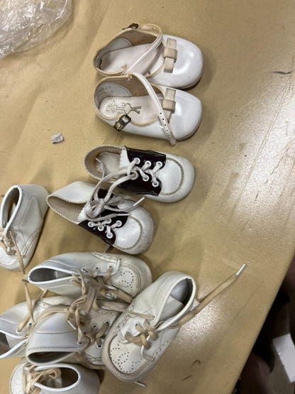 Vintage Lot of white Leather Infant Child or Doll Shoes and Baby Deer Shoes Lot