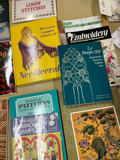 Unique vintage bundle of Stitching and Embroidery books including Le Pompe 1559