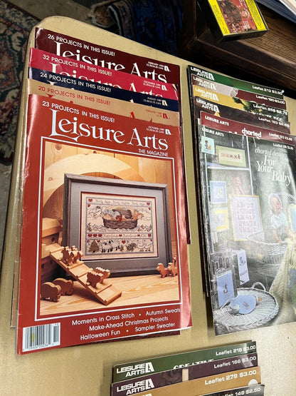 VINTAGE "LEISURE ARTS" MAGAZINES-- 1980s - 16 unique issues and leaflets!