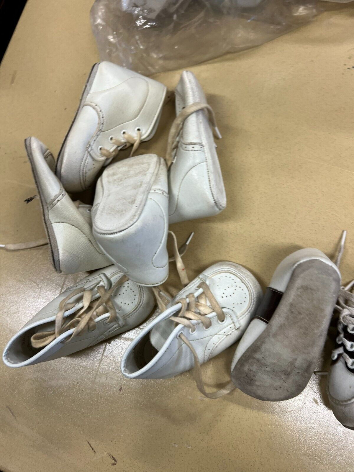 Vintage Lot of white Leather Infant Child or Doll Shoes and Baby Deer Shoes Lot