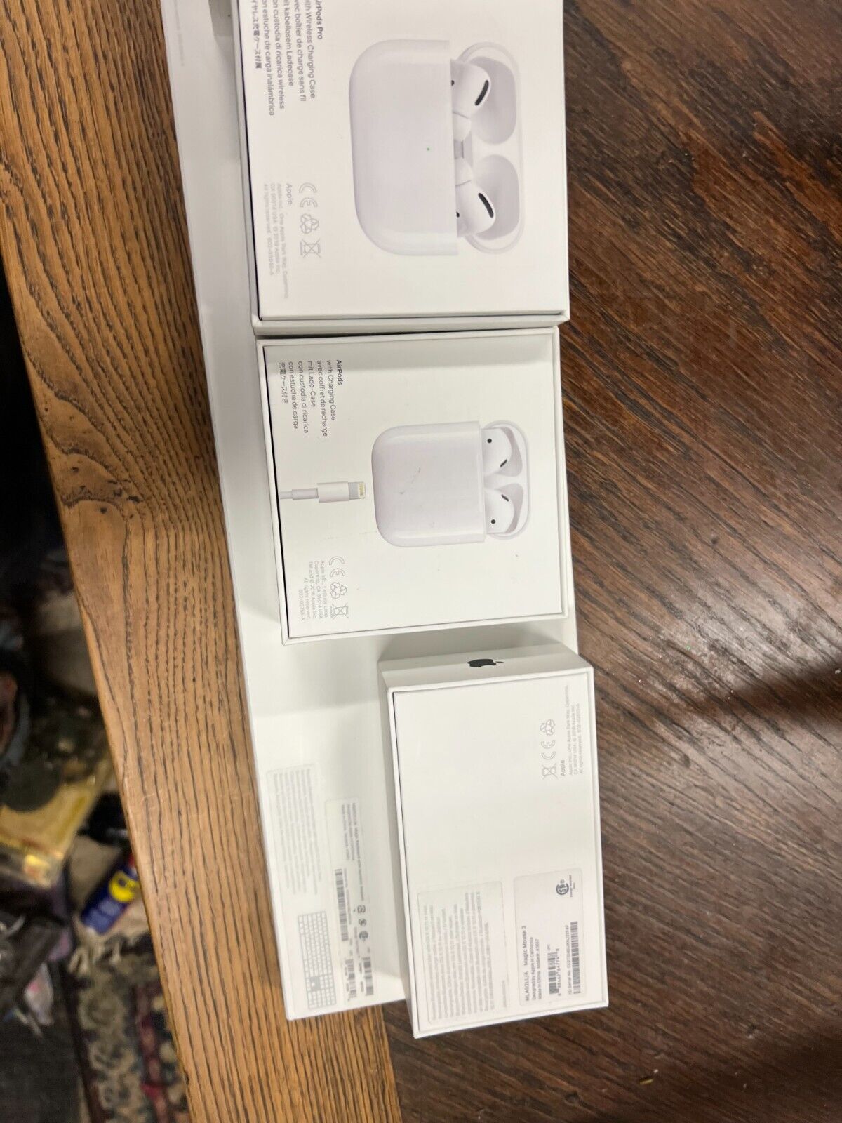 Bundle lot of Apple Product Boxes and two Airpods with charger