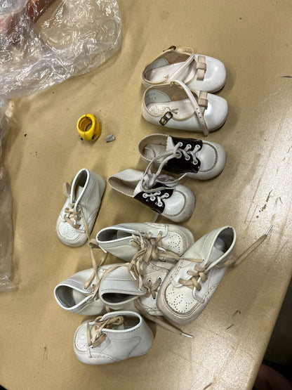 Vintage Lot of white Leather Infant Child or Doll Shoes and Baby Deer Shoes Lot