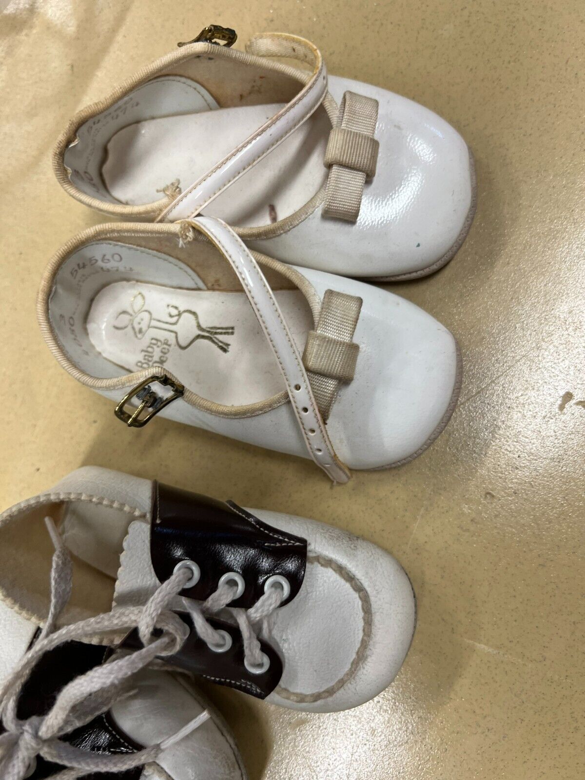 Vintage Lot of white Leather Infant Child or Doll Shoes and Baby Deer Shoes Lot