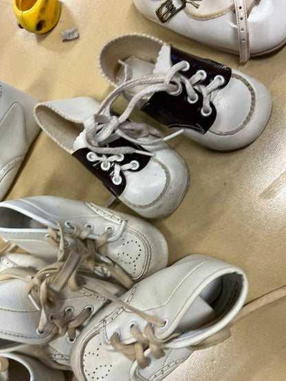 Vintage Lot of white Leather Infant Child or Doll Shoes and Baby Deer Shoes Lot