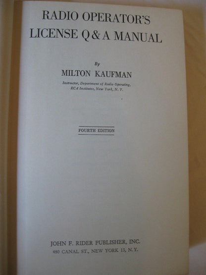 Radio Operator's License Q&A Manual Fourth Edition [Hardcover] Milton Kaufman